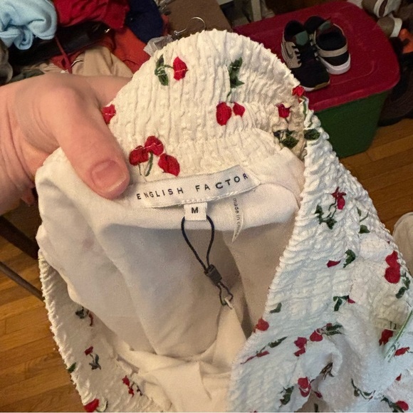 English Factory sz M Cherry Print voluminous Mini Skirt Smocked Tiered - Picture 6 of 9